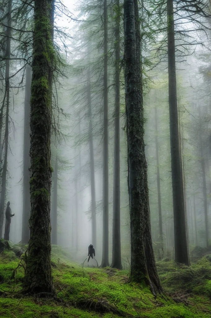 skinwalker, whole body, in a forest environment, thin limbs