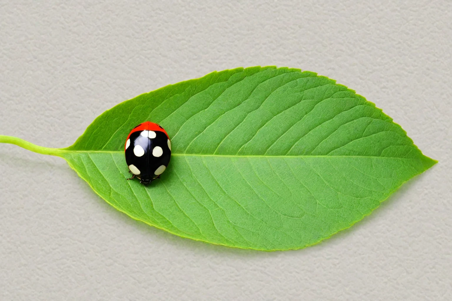Seven-star ladybug and leaves。Background white