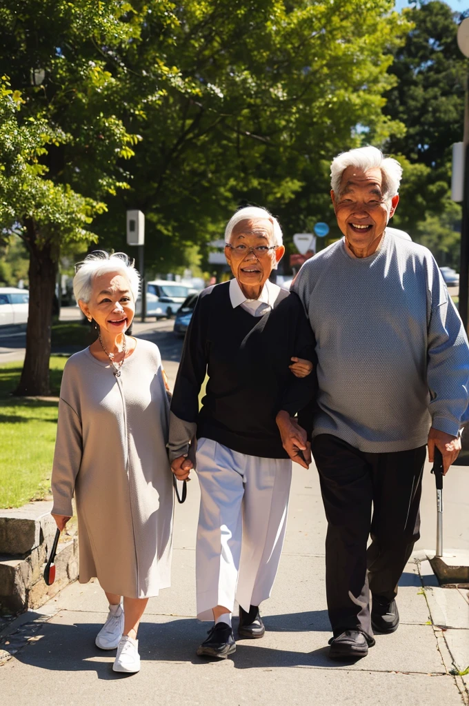 Illustration of an elderly man, happy couple, who are walking in the park.