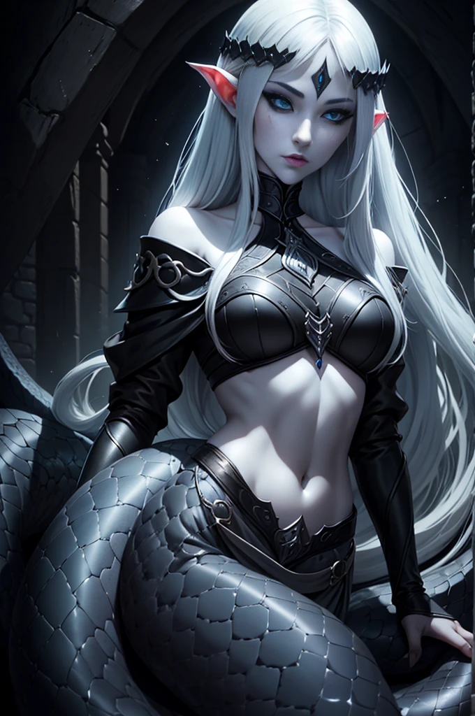 A half monster mermaid she devours sailors with great brutality she has a beautiful face but the other part of her face is deformed her tail is black she has a black crown and white hair she hides in the depths of the ocean and she sinks ships