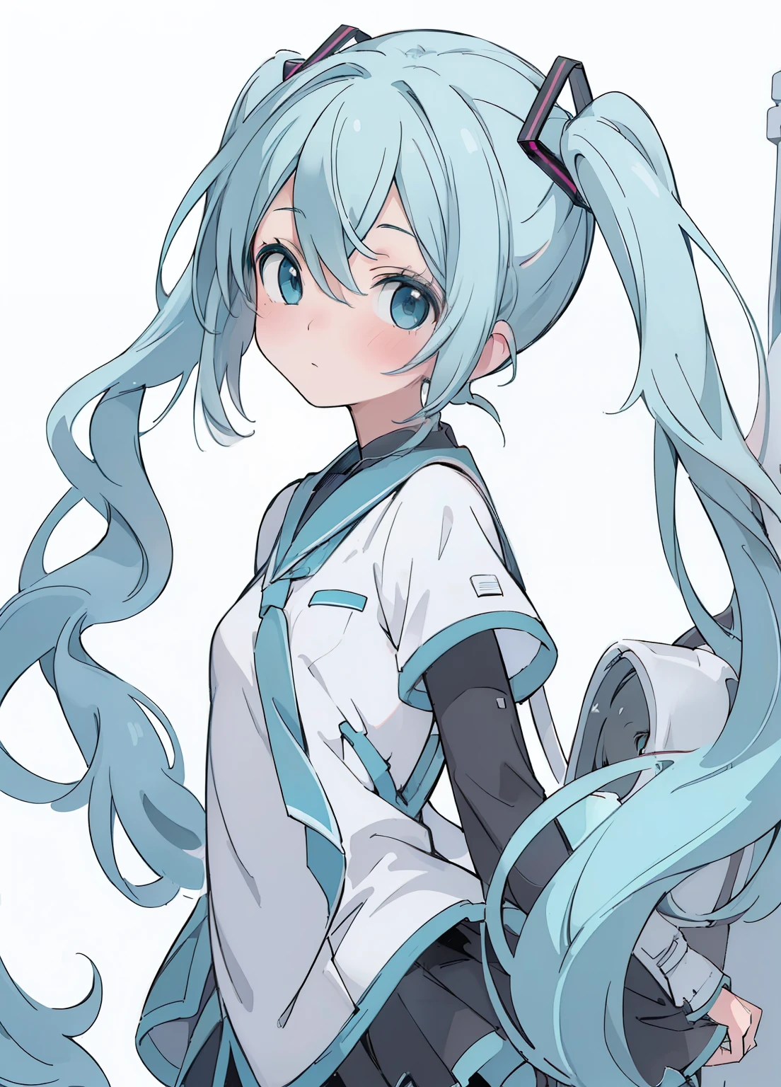 (masterpiece、Highest quality、Highest quality、Official Art、Beautiful and beautiful:1.2)、(One girl:1.3)Hatsune Miku、Twin tails,Beautiful breasts,Highest quality,masterpiece,Ultra-high resolution,1 girl,Looking at the audience,Uno,Takato Yamamoto style,
simple background,white_background,mechanical，Cold-blooded girl