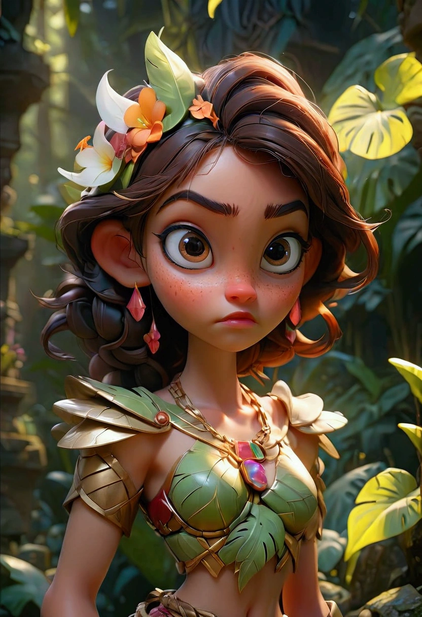 1girl, a mysterious island, a magical fantasy tropical island, lush green jungle, ancient ruins, glowing crystals, warm sunlight, vibrant colors, dramatic skies, fantasy landscape, highly detailed, cinematic lighting, intricate details, a sense of wonder and adventure, (4k,8k,highres:1.2), ultra-detailed, masterpiece, best quality, very aesthetic, absurdres