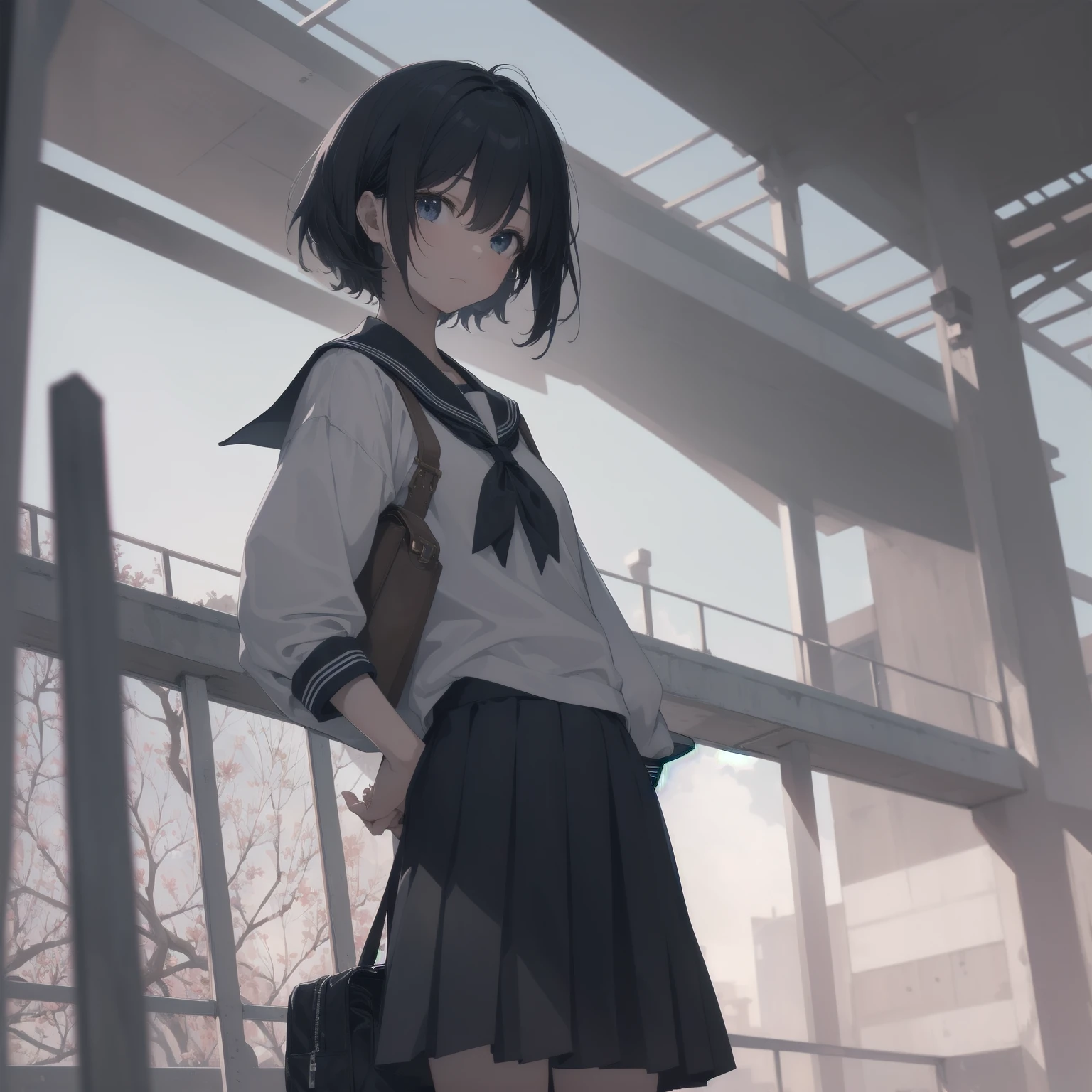 ultra-absurdres-Top quality by artist God, ultra-detailed, high resolution, anime moe artstyle, best anime 8k konachan wallpaper, pixiv contest winner, pool:2810, perfect anatomy,break, 1girl, (Please draw a girl walking sleepily to school alone. )break,(Solo,little female, 13-year-old:1.3),Full limbs, complete fingers,a junior high school student, (very short hair), short cut, flat chest, , small butt, small black eyes, beautiful detailed eyes, well-proportioned iris and pupils, expressive eyes, highres detailed hair, soft expression, salor school_uniform, sailor collar, serahuku, bow, pleated skirt,(Detailed Lighting), (Detailed background), in the School commute route. break,super detailed skin, Best cinematic lighting powered by famous artist, 8k,beauty illustration,photoshop_(medium),very aesthetic,break,((artist:yuuhagi_(amaretto-no-natsu) )), artist:clamp ,artist:carnelian ,artist:kantoku ,
