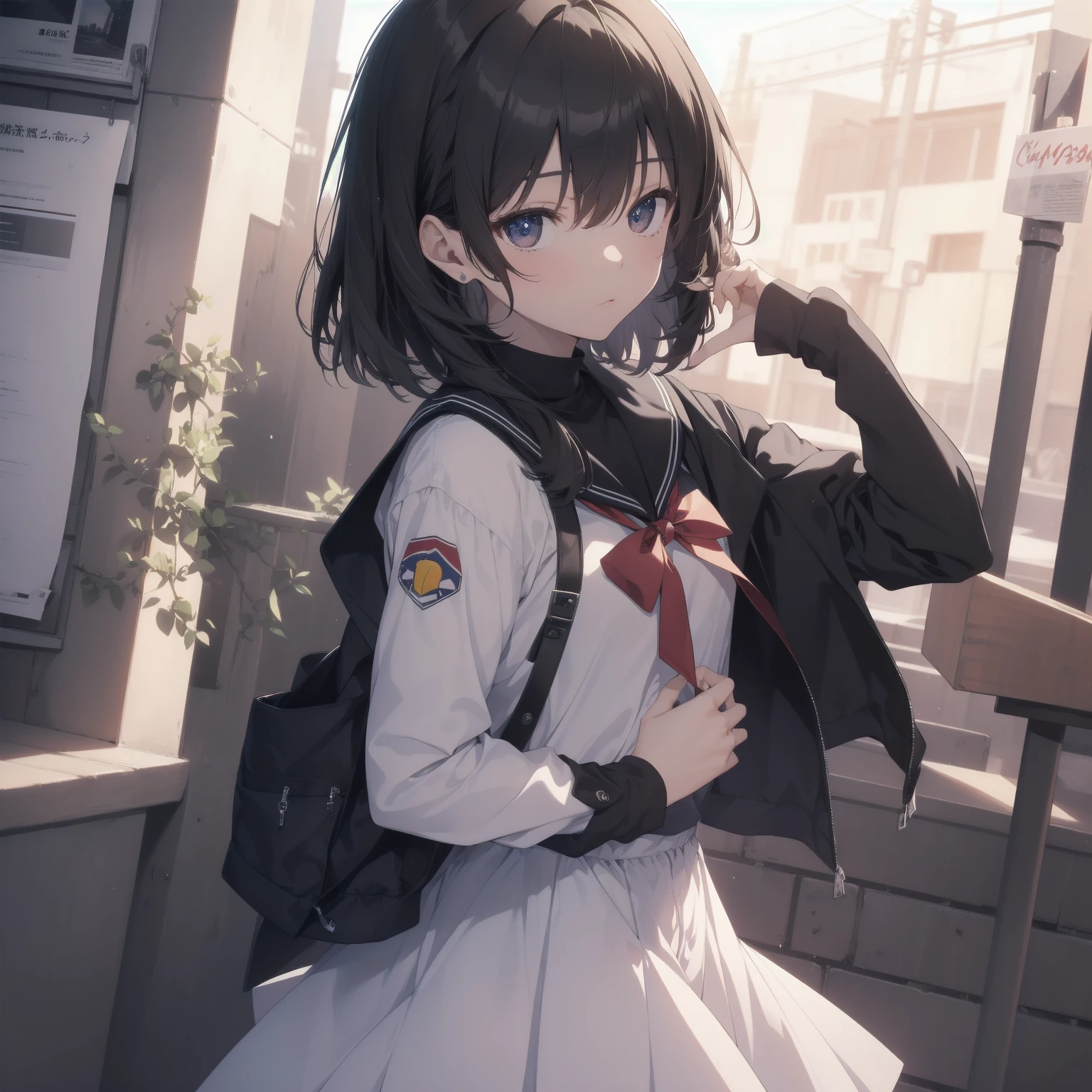 ultra-absurdres-Top quality by artist God, ultra-detailed, high resolution, anime moe artstyle, best anime 8k konachan wallpaper, pixiv contest winner, pool:2810, perfect anatomy,break, 1girl, (Please draw a girl walking sleepily to school alone. )break,(Solo,little female, 13-year-old:1.3),Full limbs, complete fingers,a junior high school student, (very short hair), short cut, flat chest, , small butt, small black eyes, beautiful detailed eyes, well-proportioned iris and pupils, expressive eyes, highres detailed hair, soft expression, salor school_uniform, sailor collar, serahuku, bow, pleated skirt,(Detailed Lighting), (Detailed background), in the School commute route. break,super detailed skin, Best cinematic lighting powered by famous artist, 8k,beauty illustration,photoshop_(medium),very aesthetic,break,((artist:yuuhagi_(amaretto-no-natsu) )), artist:clamp ,artist:carnelian ,artist:kantoku ,