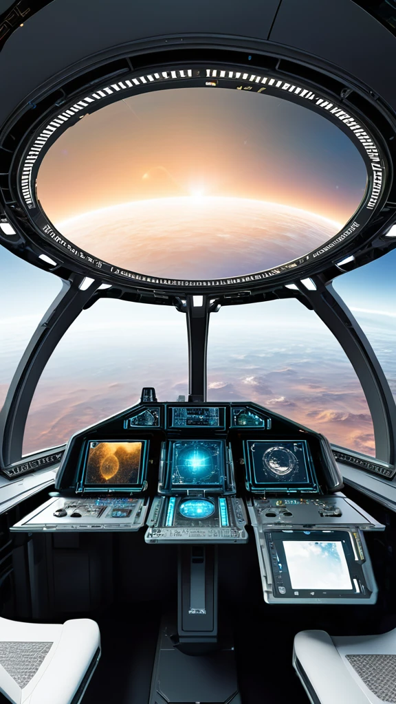 ```
Interior of an ultra-advanced spaceship cockpit, 30,000+ light-years beyond current civilization.
Panoramic 16:9 view of the entire cockpit.
Sleek, futuristic design with a perfect blend of simplicity and mechanical complexity.
Holographic displays and control interfaces floating in air.
Transparent viewscreens showing vast, otherworldly space vistas.
Subtle, pulsing light patterns across surfaces indicating AI integration.
Multiple stations with ergonomic, high-tech seating.
3-5 beautiful female AI cyborgs present in the cockpit:
- Diverse appearances, all attractive with subtle cybernetic features
- Some seated, others standing or moving between stations
- At least two cyborgs actively manipulating holographic controls
- One cyborg observing space through the main viewscreen
Cyborgs wearing form-fitting, advanced space uniforms.
Soft, ambient lighting with occasional flashes from console operations.
Hints of exotic materials and unknown technologies in cockpit construction.
Background space view showing unfamiliar star patterns and phenomena.
Atmosphere of quiet efficiency and hyper-advanced technological harmony.
Composition balancing focus on cyborg crew and impressive cockpit design.
Dynamic feel with various activities happening simultaneously.
Scale suggesting a large, capital ship rather than a small vessel.
Overall aesthetic: awe-inspiring, transcendent level of technological advancement.
```