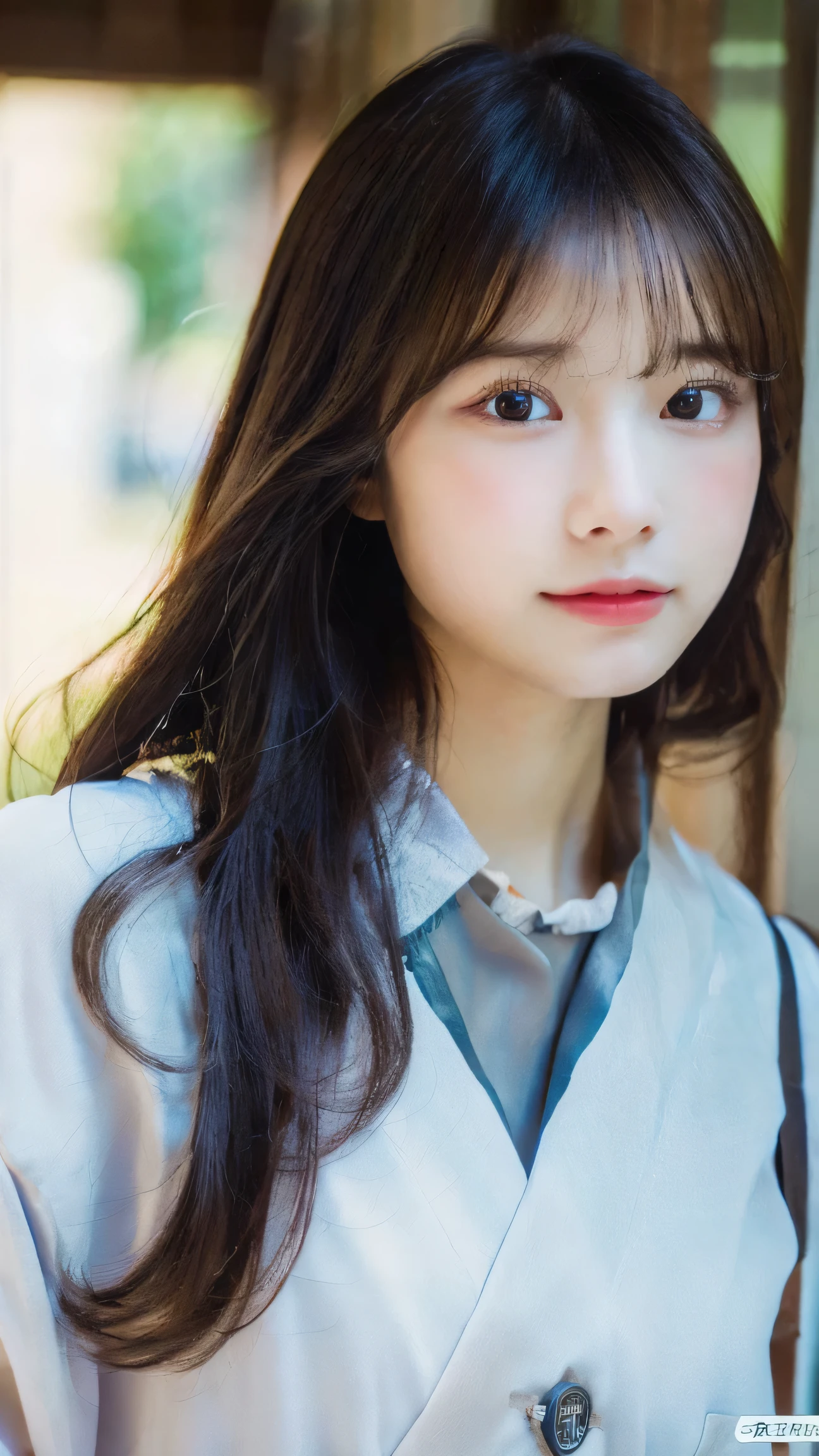 (in 8K, Raw photography, Highest Quality,realisitic, Photorealsitic,extremely delicate and beautiful,Highly detailed, finely detail,ultra-detailliert, high resolution:1.3), japanes, femele, (17 age), Viewer's Perspective, Beautiful and shiny straight semi-long hair, see-through bangs, Embarrassed look, Half-open lips, Draw poses and angles randomly, (Beautiful fece:1.2), (kawaii:1.3)