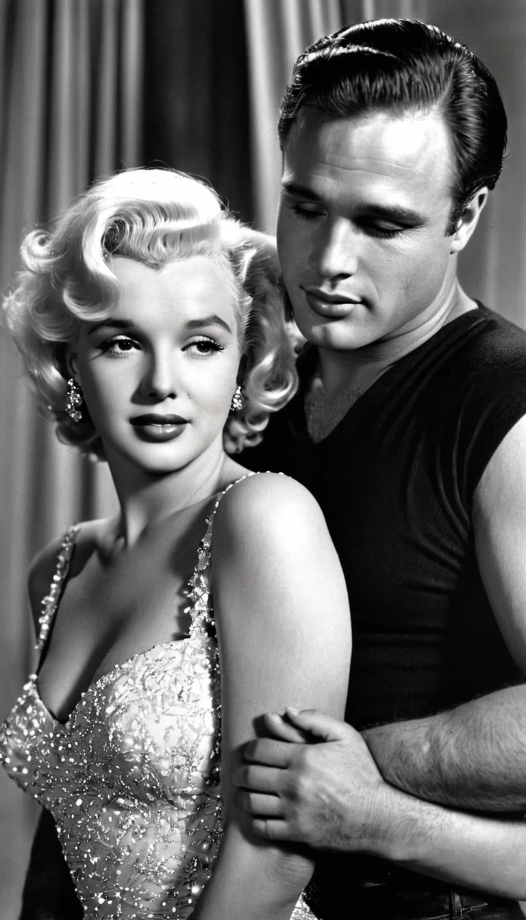 Actor Marlon Brando and Actress Marilyn Monroe as a couple , pure beauty 