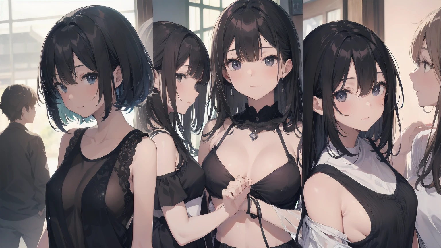 Ultra-absurd quality from the god of art, Very detailed, High resolution, Anime Moe Art Style, best anime 8k konachan wallpaper, pixiv Contest Winner, Perfect Anatomy, break,(Browsing Caution,雨にWet透明な服を着た女の子の絵を描いてください, Take refuge in the shade.),break,One girl, (alone,Little Woman, cute fAce,11 years old:1.3),,, The charm of an immature body, (very_short hair), Boyish short cut, bangs,(Flat Chest), Body, Small Ass, between legs, Small eyes, Small black eyes, Beautiful attention to detail, Well-proportioned iris and pupil, Expressive eyes, High resolutionの詳細な髪,(Wet,See-through tank top,Shorts:1.2),(((Nipples are visible))) ,blush, Rainy,(Detailed lighting), (Detailed Background), On campus. break,Ultra-detailed skins, Best sexual lighting powered by famous Artist, 8k,Erotic young girl illustrations,Beauty Illustration,Photoshop_(Moderate),Absurd Hi-Res,超High resolution,Textured skin,break,((Artist:Darkro,)) Artist:Courges_Ace , Artist:Mitsumi Misato,Artist:Who is Akinashi?？