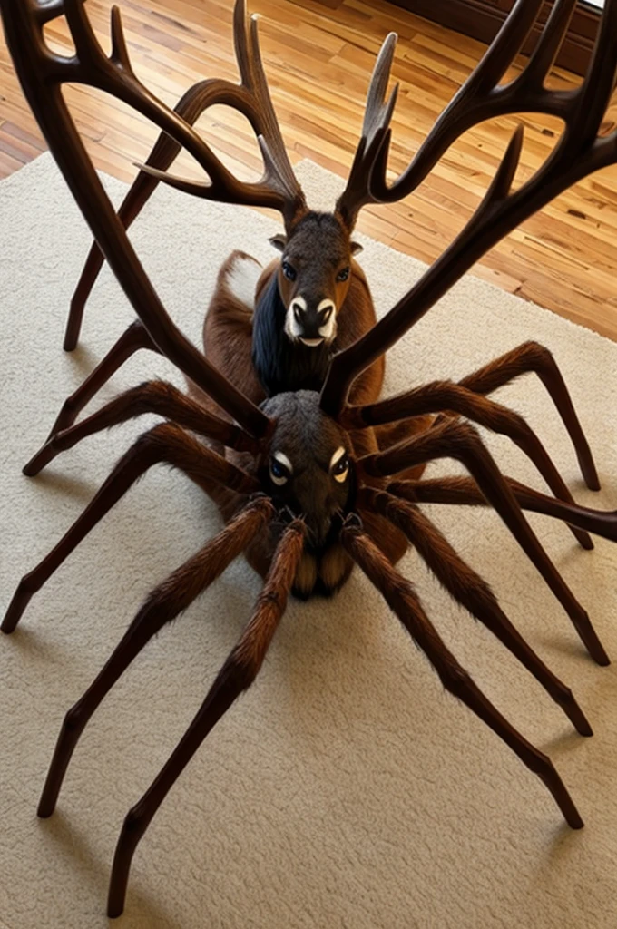 spider with human legs with moose antlers