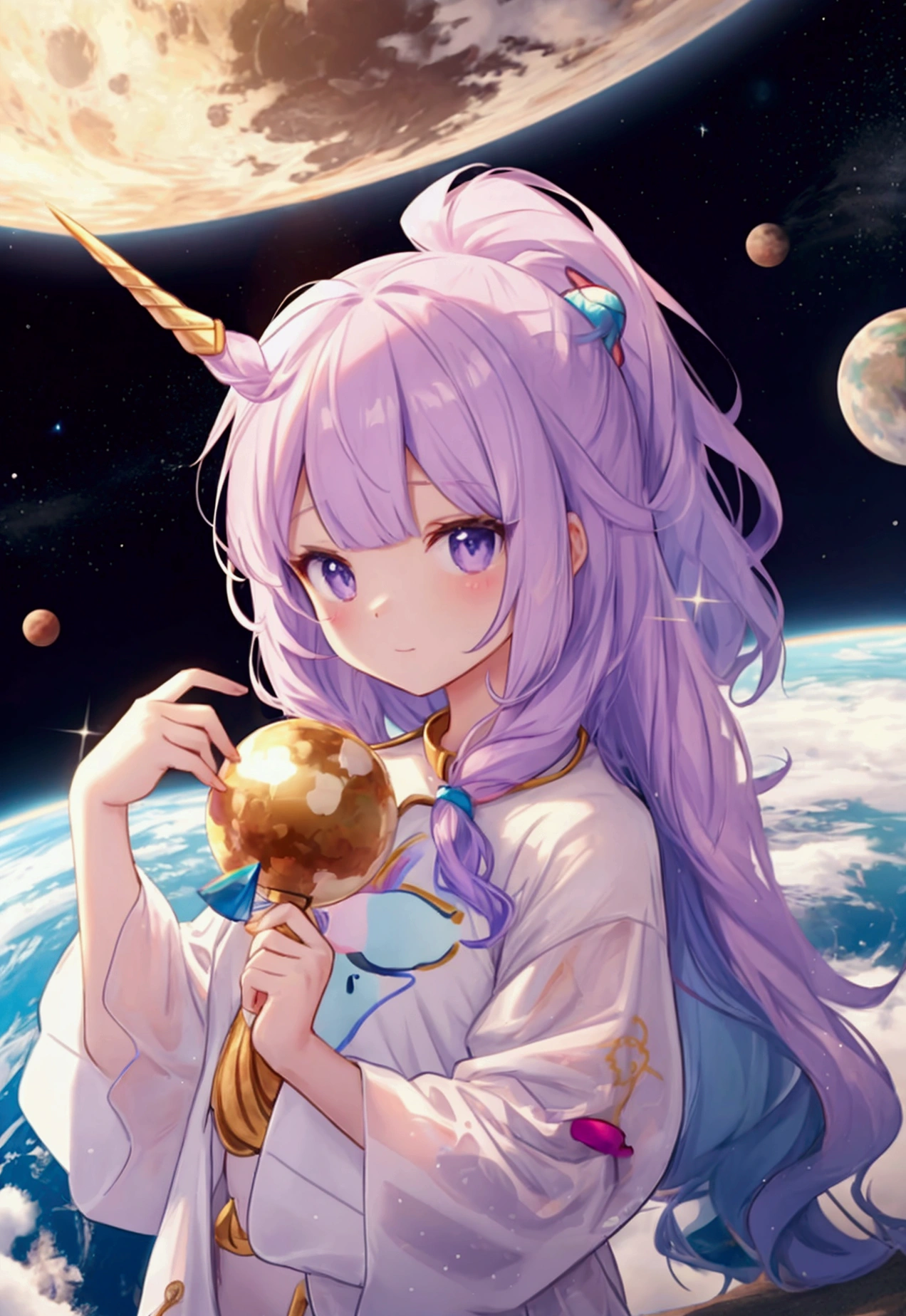 cute unicorn, planet earth spins on the horn