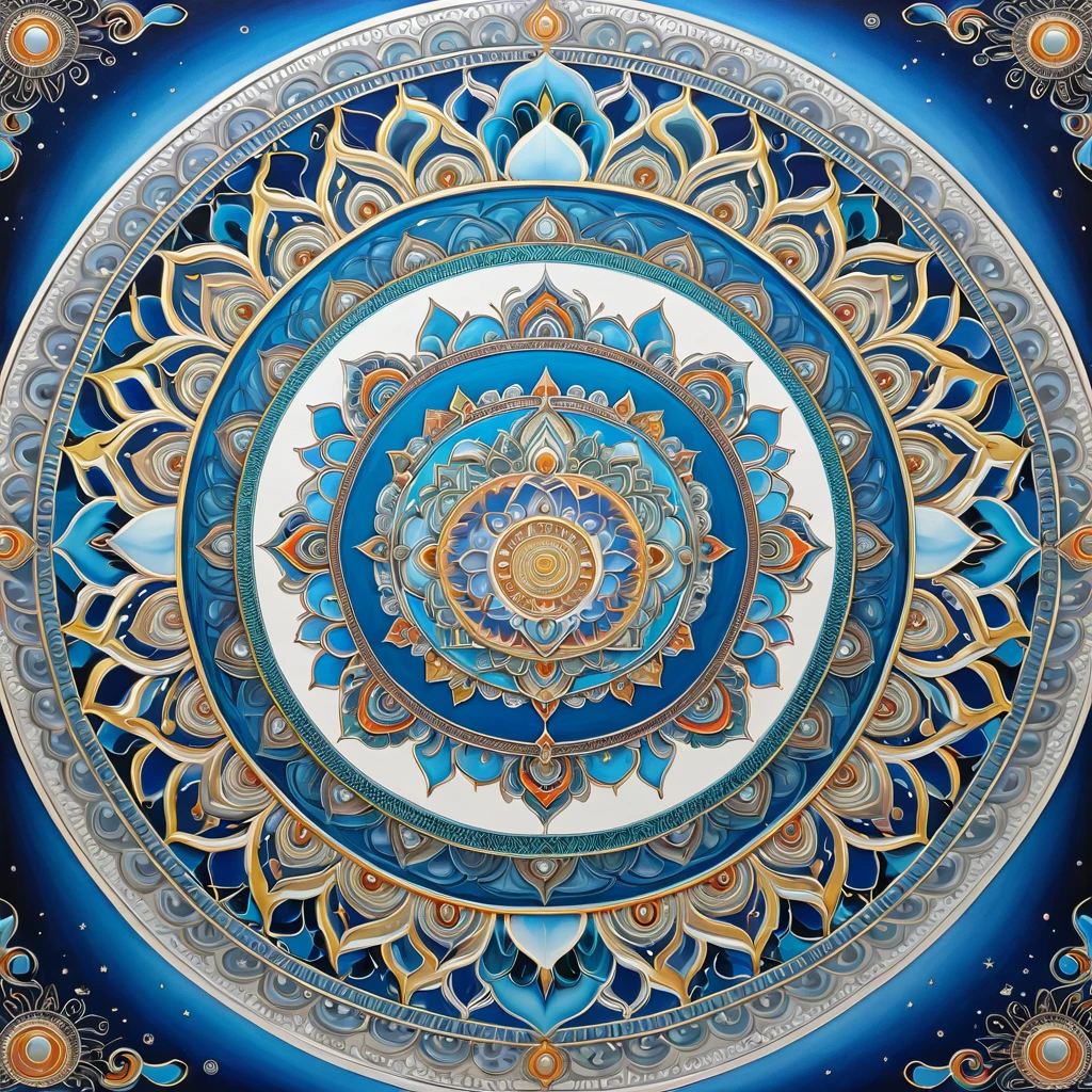 Highly detailed images,Masterpieces,Highest Quality,mandara art,Seed, Mandala,  Buddhist painting, Thangka, white & skyblue,detailed drawing or picture,Geometry,detail,mother-of-pearl,spiritual,high level of abstraction,Renaissance,gothic,pineal gland,852Hz,936Hz,741Hz,,