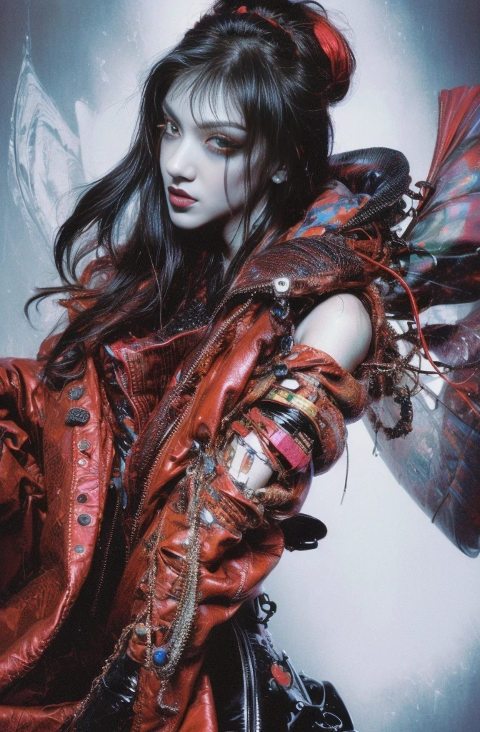 cyber punkワールド上の女兵士, Cyber Soldier, Female Cyborg Soldier, Very beautiful and detailed, Beautiful and delicate eyes,ear piercing、((Vibrant color scheme)), Black leather jacket, Delicate facial features with glossy lips and textured skin、Very detailed, Super complicated, High-quality images、Full Body Shot、Multiple Exposure Photography、Create images with amazing effects、Use a glamorous style、Digital art inspired by Ignacy Witkiewicz, Featured on cgsociety, Gothic art, Natalie Shaw Tom Bagshaw, Heavenly beauty, In the world of red dreams, Red ornaments, bright red, Profile photo 1024px, cyber punk hacker, Portrait of a digital shaman, Digital Artist, cyber punk))), cyber style, cyber punk horror style, タデウシュ・プルシュコフスキによるcyber punkアート, It was a hot topic on Art Station...., 詳細なcyber punkのイラスト, 高度なデジタルcyber punkアート, cyber punkマシンのポートレート, デジタルcyber punk - アニメアート, デジタルcyber punkアニメアート, cyber punkをテーマにしたアート, 夢のようなcyber punkガール, cyber punk))))), hacker, Cyberpsycho, Ghost in the machine, Android Mystic, Digital Art, Digital Artファンタジー, 美しいDigital Art, 素晴らしいDigital Art, ファンタジーDigital Art, Detailed digital 3D art, colorfull Digital fantasy art, 素晴らしいDigital Art, 素晴らしいDigital Art, Digital fantasy art ), Digital fantasy art, 息を呑むようなDigital Art, detailed ファンタジーDigital Art, 精巧なDigital Art, The female demon living in the machine, Profile photo 1024px, cyber punk hacker, Portrait of a digital shaman, Digital Artist, cyber punk))), cyber style, cyber punk horror style, cyber punk))))), hacker, Cyberpsycho, Ghost in the machine, Android Mystic, Digital Art, Beautiful artwork illustration, Highest quality, The perfect angle, Perfect composition, Best Shot, Official Art, Cinematic Light, Figurative art, 美しく表現力豊かなDigital Art