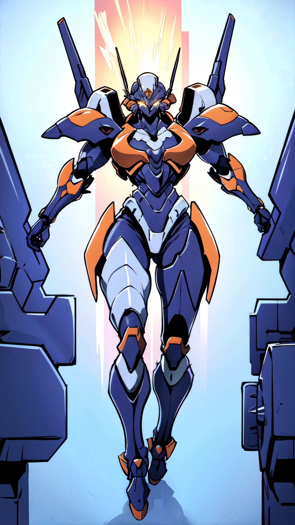 (masterpiece:1.5, best quality:1.5, extremely delicate:1.5), humanoid Mecha, fully enclosed shoulder guards, matching arm and leg guards, full body, full armor, the design balances heavy with agility, (the color scheme is primarily white with red and blue accents, the concept Inspired by Super robot, organic biotech armor, standing, floating high above the futuristic sci-fi city), exquisite and mature art style, (aura effect, energy, glowing eyes, the armor glows), metallic, dramatic, high definition, highres, ultra-detailed, ultra-fine painting, professional, perfect body proportions, anatomically correct, symmetrical face, extremely detailed eyes and face, high quality eyes, creativity, RAW photo, UHD, 32k, Natural light, cinematic lighting, masterpiece-anatomy-perfect