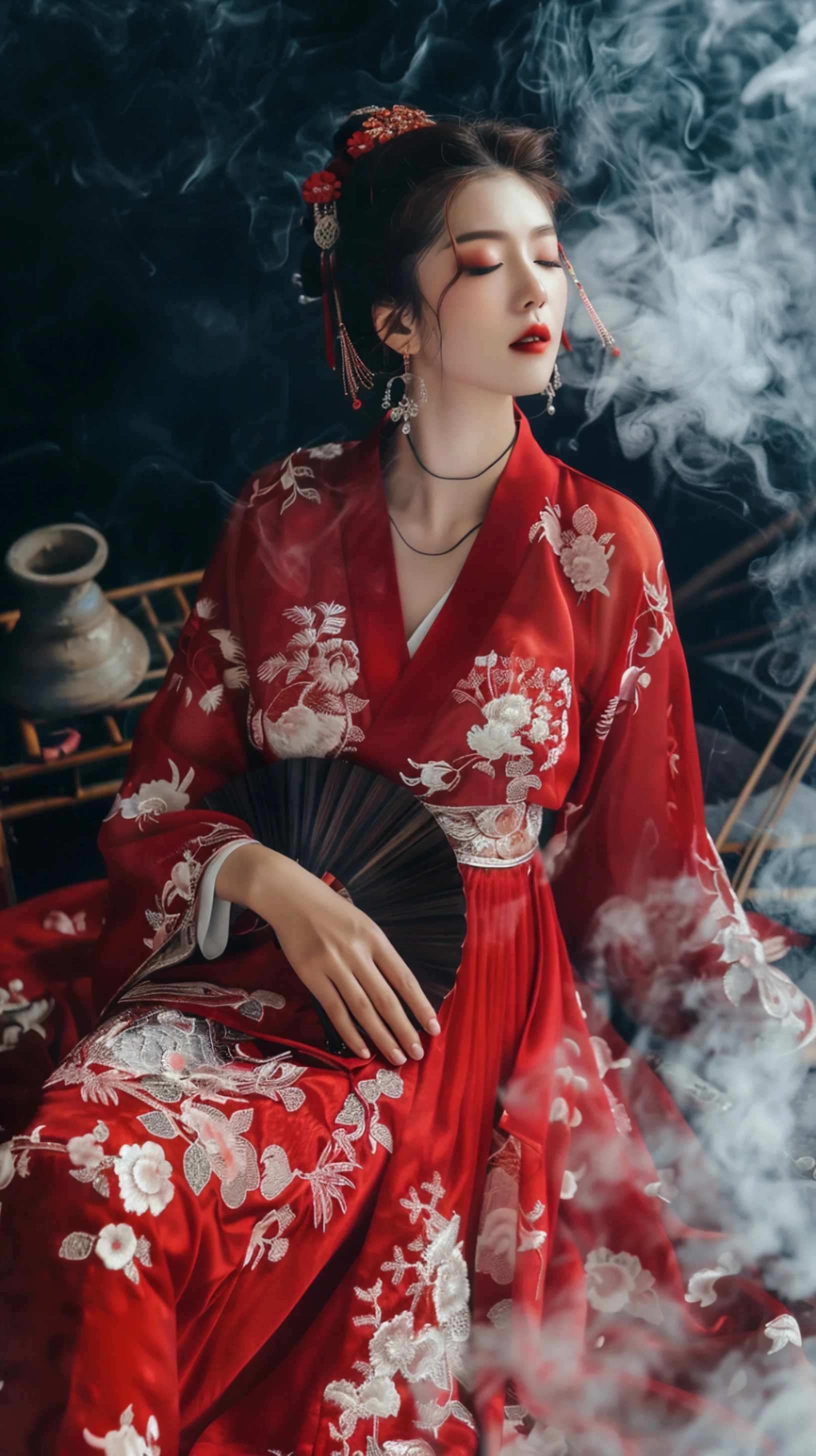 古风美人，红衣飘飘，梅花环绕
