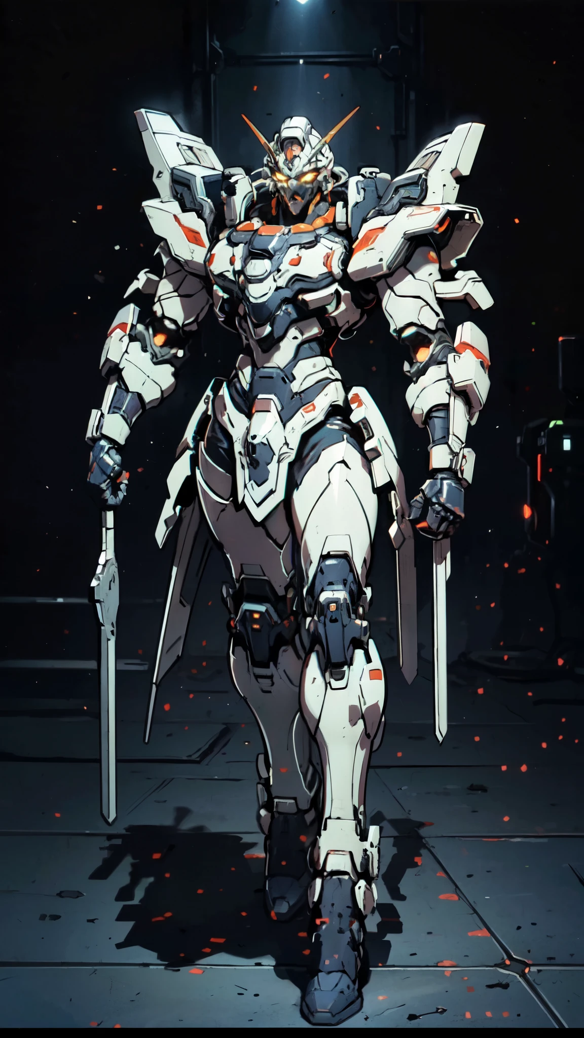 (masterpiece:1.5, best quality:1.5, extremely delicate:1.5), humanoid Mecha, fully enclosed shoulder guards, matching arm and leg guards, full body, full armor, the design balances heavy with agility, (the color scheme is primarily white with red and blue accents, the concept Inspired by Super robot, organic biotech armor, standing, floating high above the futuristic sci-fi city), exquisite and mature art style, (aura effect, energy, glowing eyes, the armor glows), metallic, dramatic, high definition, highres, ultra-detailed, ultra-fine painting, professional, perfect body proportions, anatomically correct, symmetrical face, extremely detailed eyes and face, high quality eyes, creativity, RAW photo, UHD, 32k, Natural light, cinematic lighting, masterpiece-anatomy-perfect