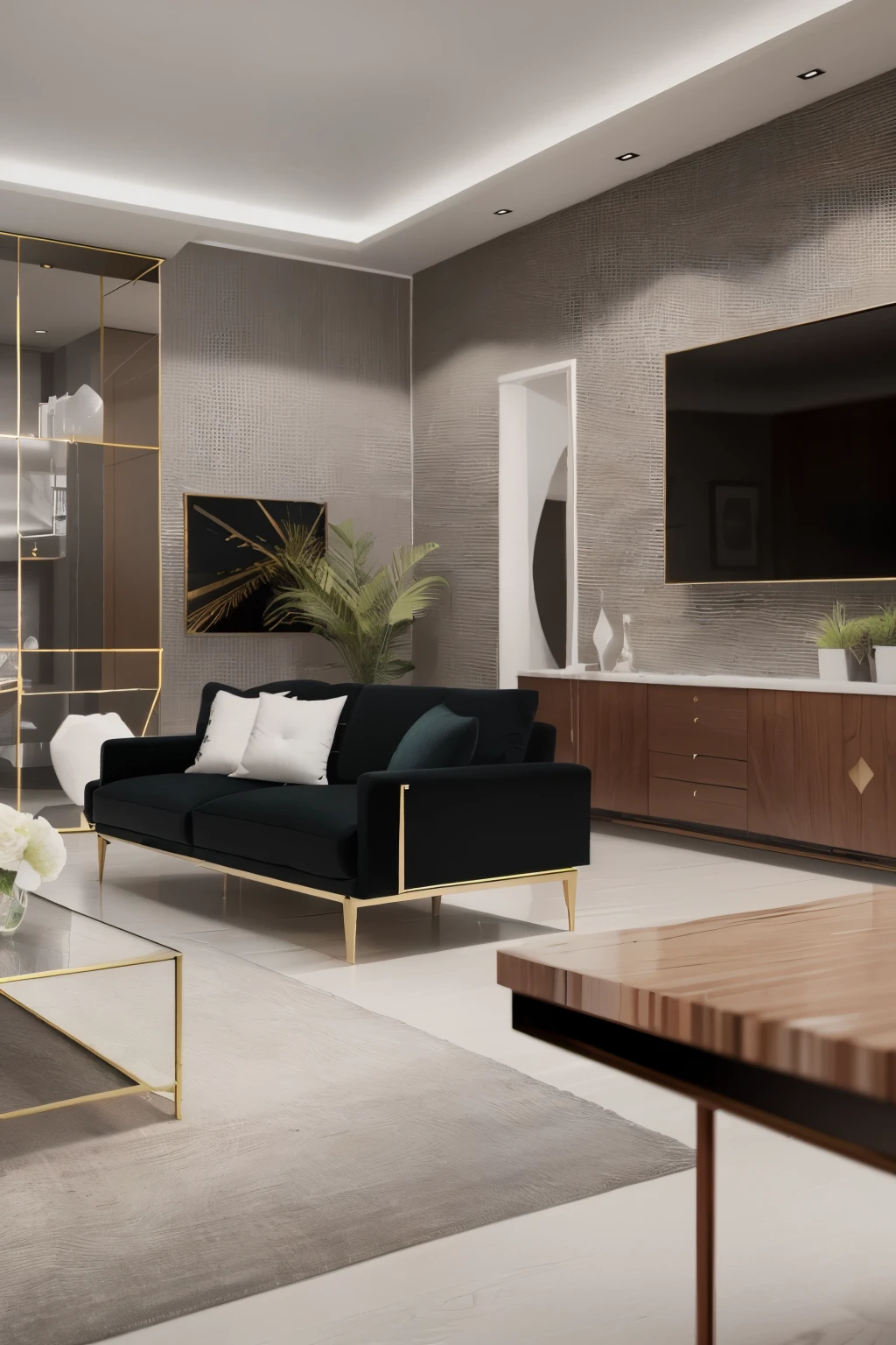 (Luxury Modern Living Room Dining Room Portrait, CGI, VFX, SFX), finely detailed, Fantasy meets Realism in this cinematic composition, crafted with Photorealistic precision in Unreal Engine 5. The ultra-detailed scene showcases a sleek living room and dining area, complete with a plush sofa and intricate decor. The high-quality HDR and cinematic lighting add depth and depth of field, while the dramatic camera shots highlight every finely intricate detail. In 8K resolution, this masterpiece displays an ultra-detailed visual feast, boasting ultra-high realism and exceptional quality, worthy of any cinematic experience.