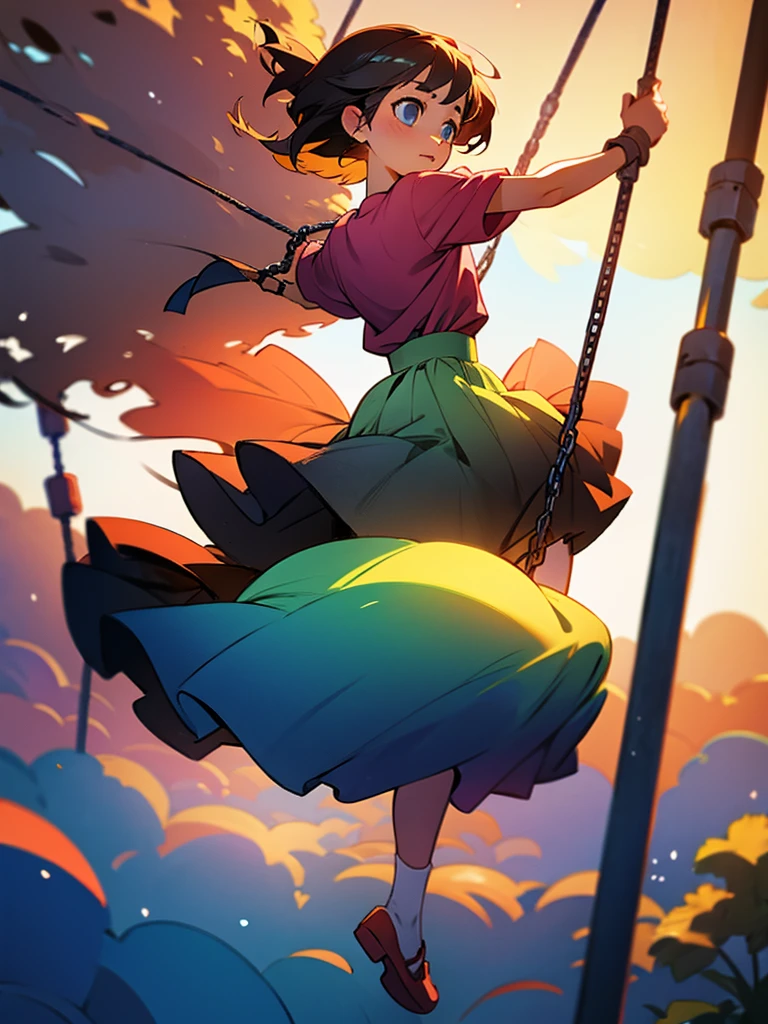 Girl swinging on a swing
