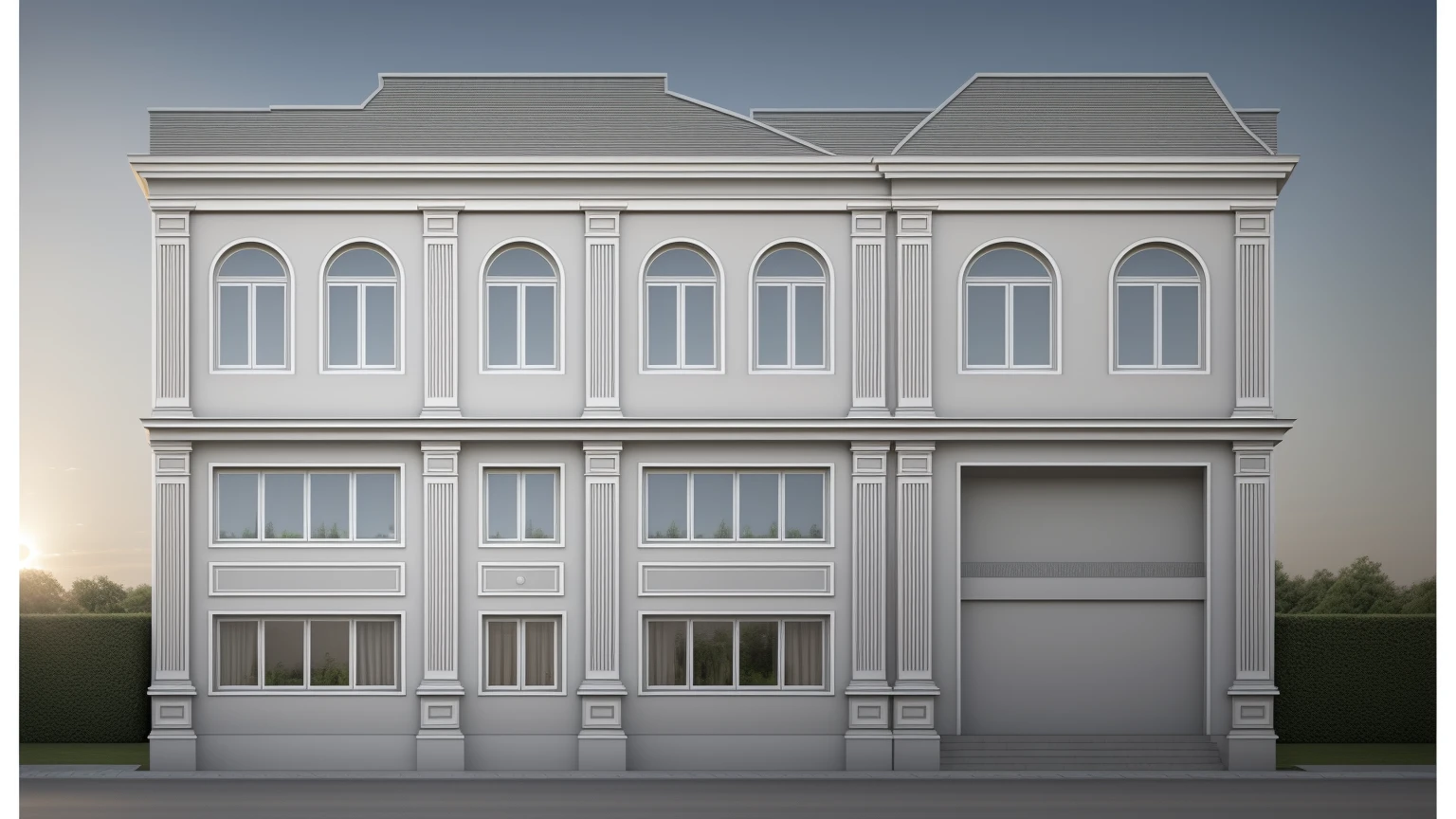 maison blanche arafée avec une voiture garée devant elle, neo - style classique, style classicisme, style classique, maison riche, design extérieur, superbe architecture grandiose, architecture élégante, architecture de luxe, neostyle classique, belle maison, conception magnifique, architecture exquise, néo-classique, néo-classique, style artistique classicisme, belle architecture, perspective de face, 1 route passe devant la maison, (photo brute, Réel, Meilleure qualité, chef-d'œuvre:1.2), avoir l'air moderne et minimaliste, 1 route devant la maison, lumière annulaire Shime, luminosité de la lumière de l'intérieur:1.2, Éclairage dynamique:1.3, (hyper Réelistic, photo-Réelistic:1.2), haute qualité, lumière du jour, contraste élevé :0.5 éclairages parfaits, archaïque, contemporain primé, contemporary chef-d'œuvre, well-designed chef-d'œuvre, grande résidence moderne, détail du dîner, détail ultime, synchronisation automatique