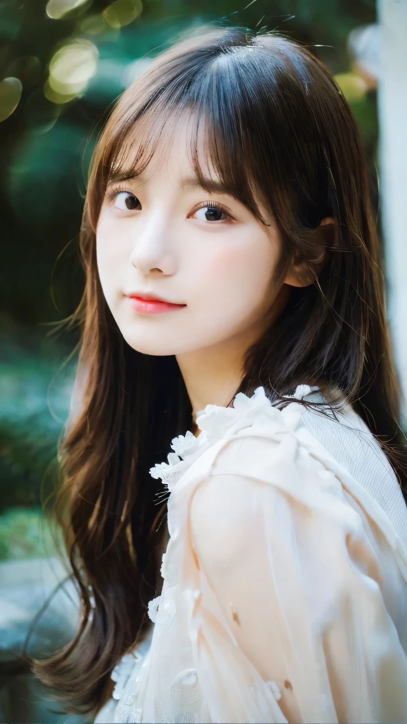 (in 8K, Raw photography, Highest Quality,realisitic, Photorealsitic,extremely delicate and beautiful,Highly detailed, finely detail,ultra-detailliert, high resolution:1.3), japanes, femele, (17 age), Viewer's Perspective, Beautiful and shiny straight semi-long hair, see-through bangs, Embarrassed look, Half-open lips, Draw poses and angles randomly, (Beautiful fece:1.2), (kawaii:1.3)