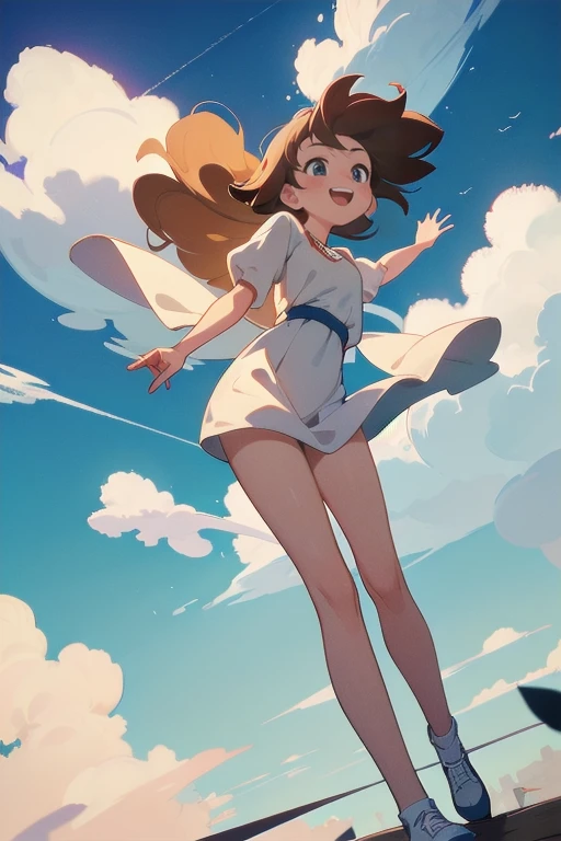masterpiece, Highest quality, Movie stills, One girl, Floating in the sky, cloud girl, cloud, (close:1.1), bright, Happy, fun, Soft lighting, (Bauhaus, shape, OK, Abstract:1.1)