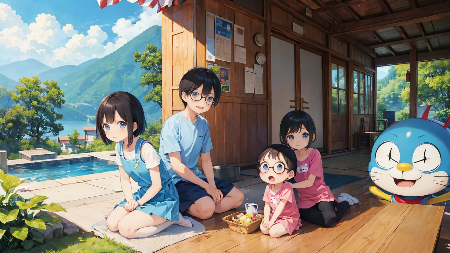 Doraemon、Nobita、Shizuka-chan、Suneo、Giant