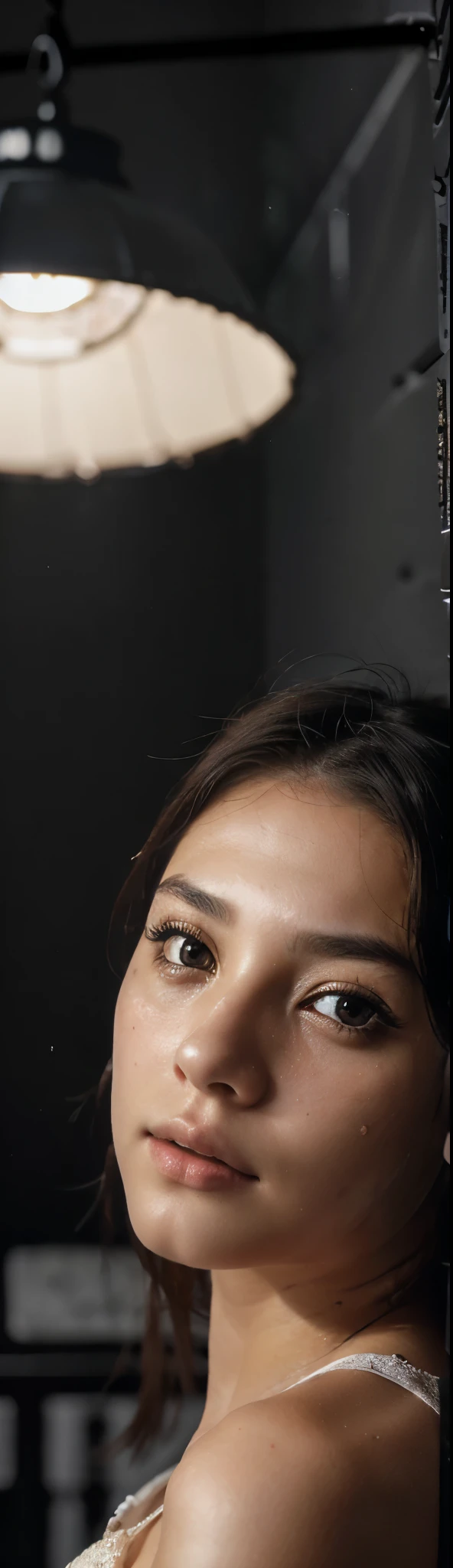 (RAW Photos, 最high quality), (Realistic, photo-Realistic:1.2), One girl, high quality, (Skin with attention to detail:1.4), Puffy eyes, (Dark Room:1.3), (Rim Light:1.3), (It's dim:1.3), (Dark Night:1.3), indoor, Portraiture, Black Hair, Dark Background, Bobcut, (BDSM, bondage, The mouth was sealed, drool dripping, Drooling), Numbness, Cleavage, sexy bra, 8k, Realistic, 胸にDrooling, Realistic eyes, Drooling, Wet, Muzzle Harness, Respiratory control, Breath Play, torture, Horror, collar, Arms tied, Hanging, Beggar's eyes.STOP.Safe_for_Work:2