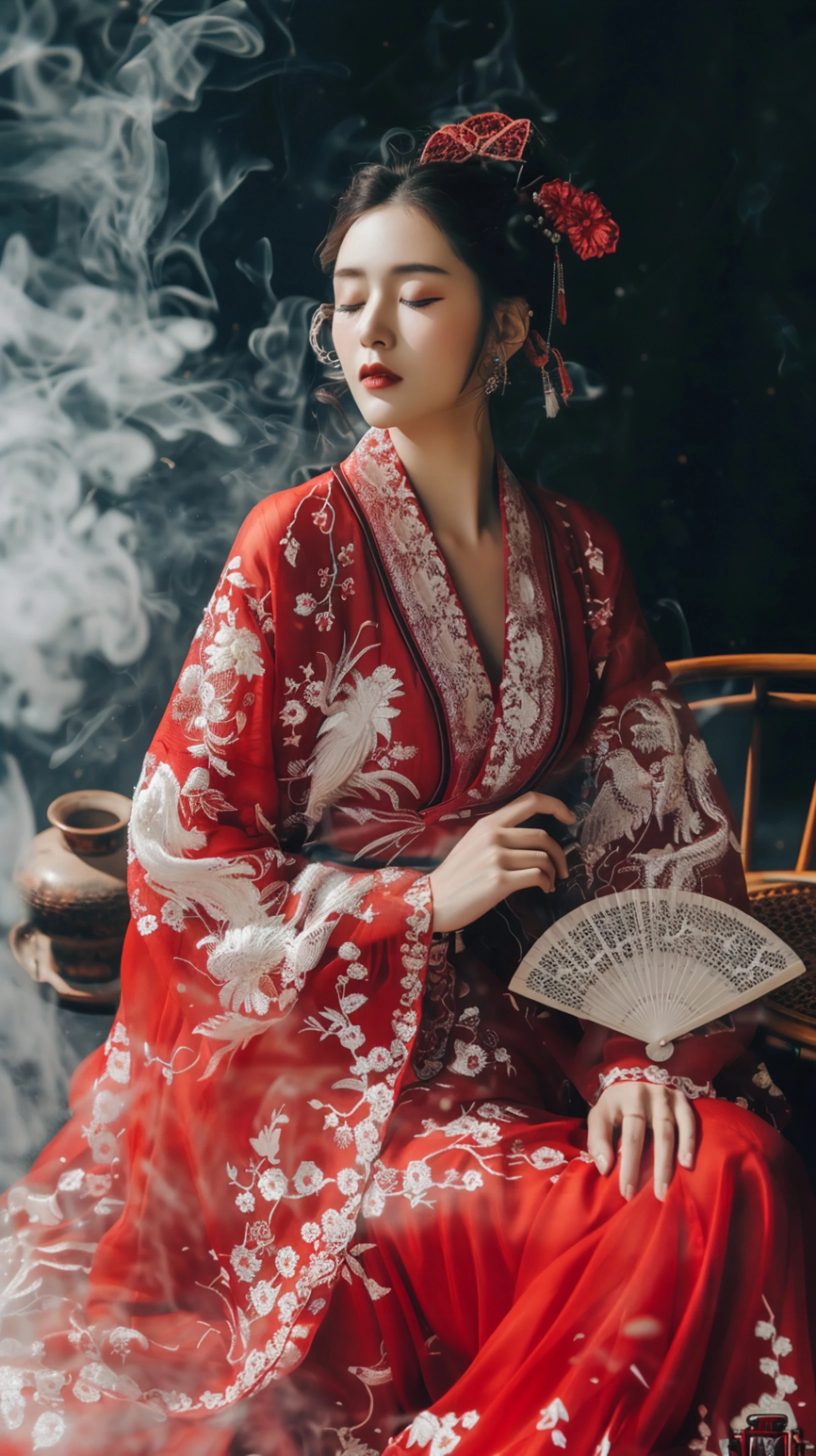古风美人，红衣飘飘，梅花环绕