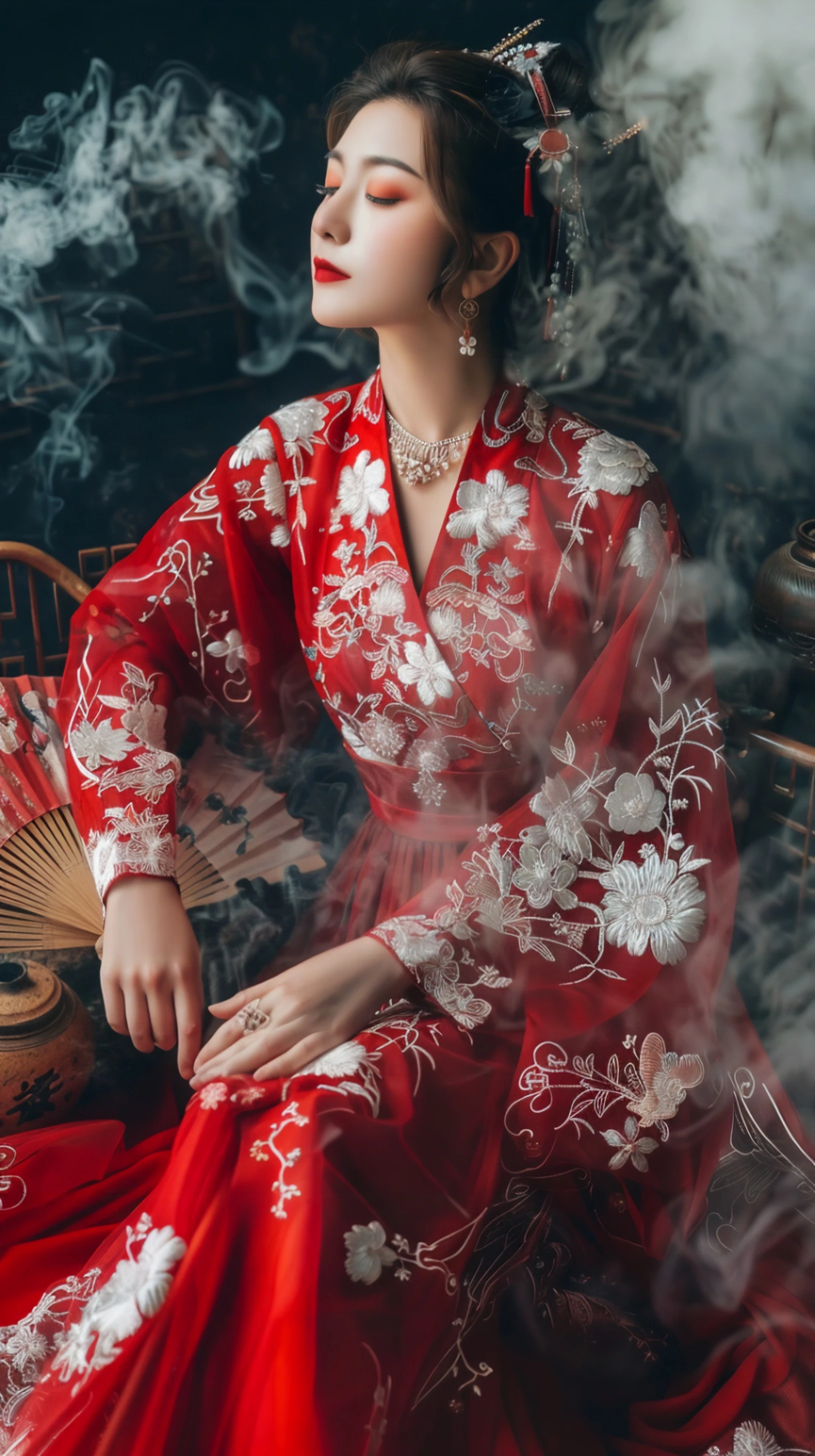 古风美人，红衣飘飘，梅花环绕