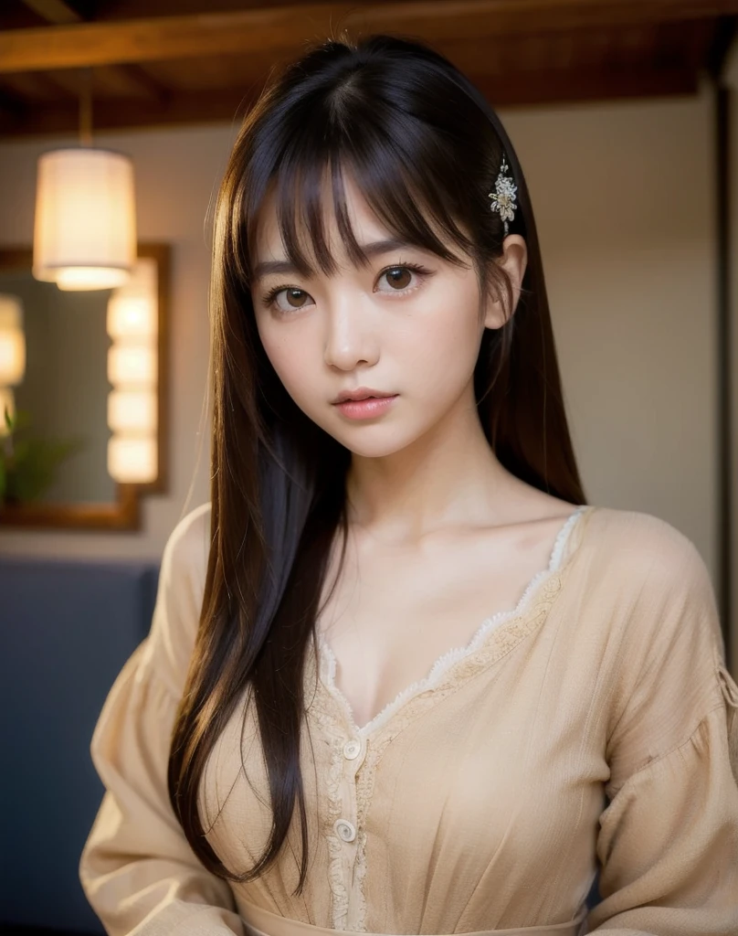 best quality, face focus, soft light, ultra high res, (photorealistic:1.4), RAW photo,
1japanese girl, solo, cute, (pupil, lights in the eyes), detailed beautiful face, (small chest),(high resolution detail of human skin texture),
(long hair),
indoor,
Damask Shirt Dress,
(portrait)