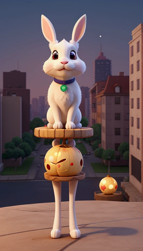 Mid-Autumn Festival rabbit, digital art, 3d render, city view, dynamic