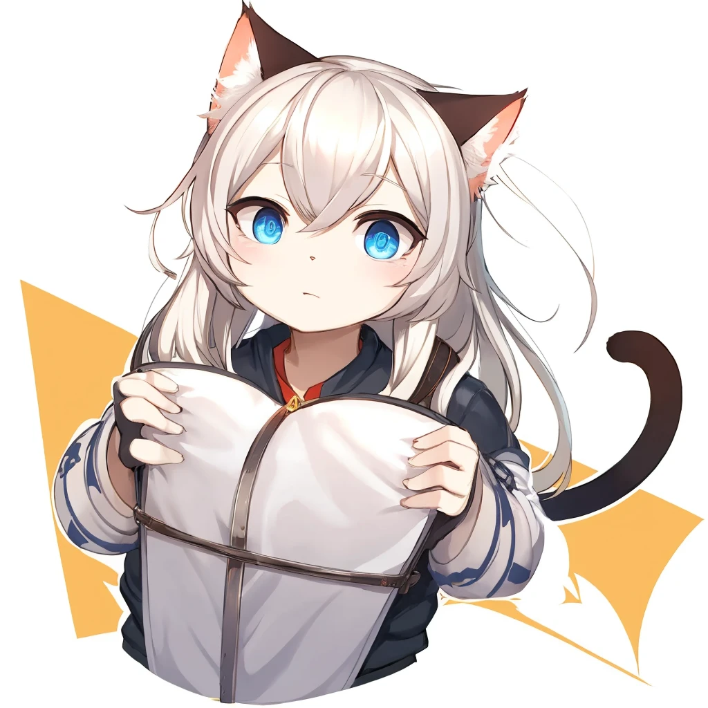 1 boy, Glossy white hair, blue eyes, Large target, Cat耳朵, Cat'Tail, smiling and looking at audience, 4K resolution