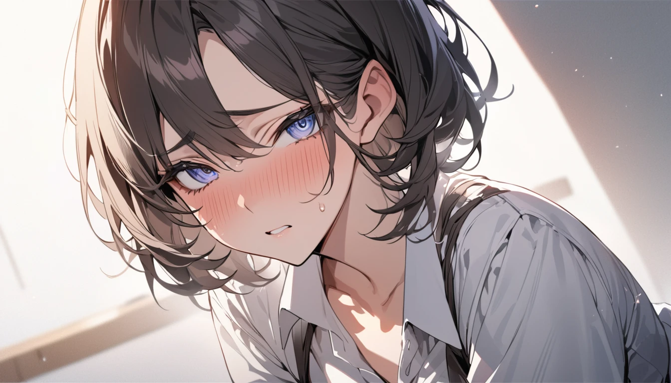 masterpiece, High resolution, perfect face, Japan beauties, 30 years old, beautiful face, white background, high school student, embarrassed look, look at the camera, (top quality eyes), detailed texture, Look at me, Married woman, cool women, ((high resolution eyes)), hentai eye