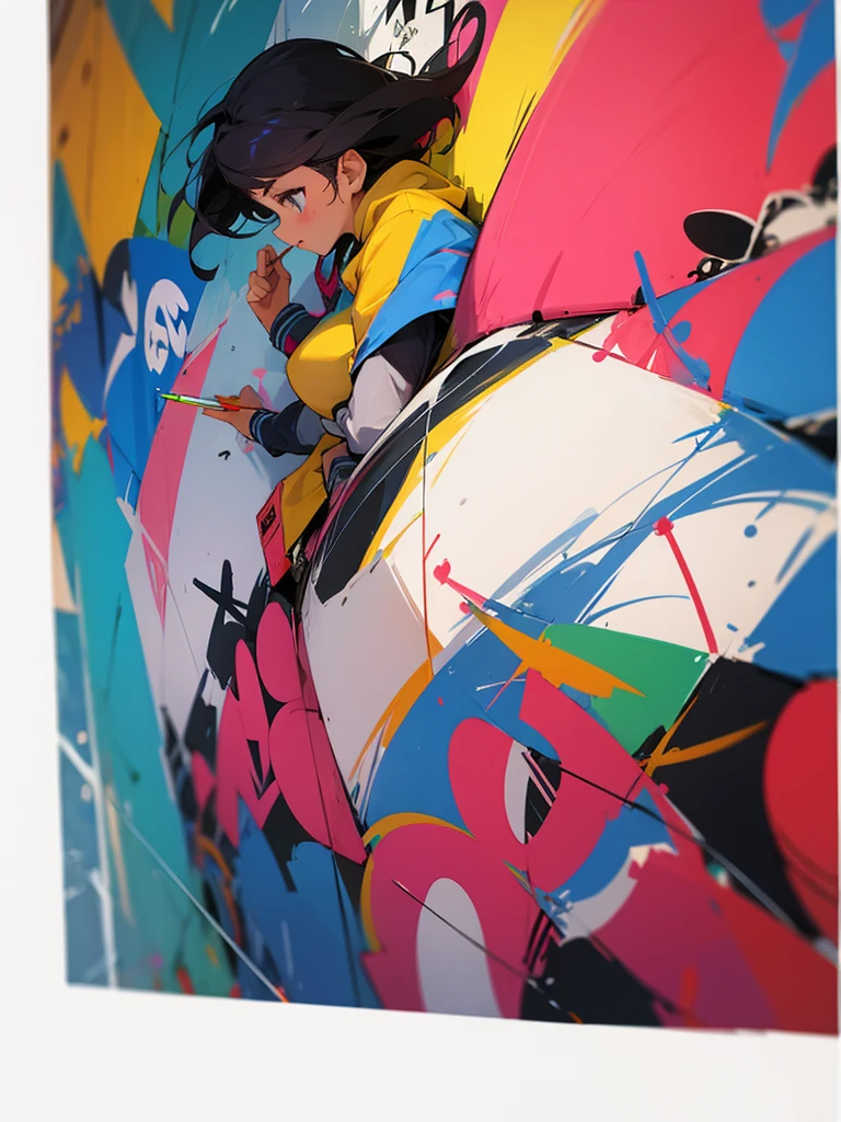 Girl draws graffiti