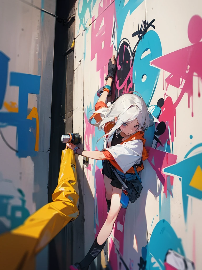 Girl draws graffiti