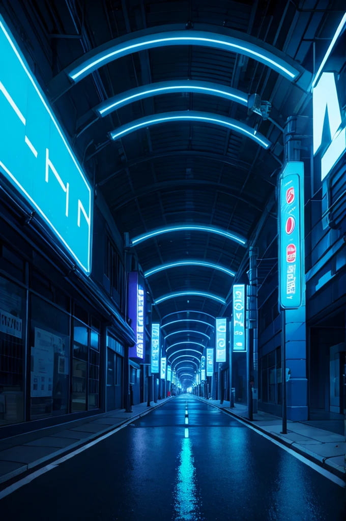 Blue neon poster on a road