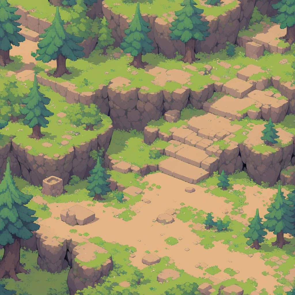 retro video game style,pixelated, vibrant pastel colors,8-bit characters,blocky shapes,sharp lines,detailed shading,classic gaming vibe,nostalgic atmosphere,classic arcade games,masterpiece:1.2,ultra-detailed,illustration style, 2d texture, stone texture, 4 k seamless mud texture, video game texture, dirt texture, tileset, game tiles, grass, 3/4th perspective trees, 3/4th perspective tileable rock texture, 3/4th perspective tileable cliff formations, tileable trees, topdown view, game texture, game art, tileable texture, very detailed cliff texture, intricate stones, top down view, 3/4th perspective