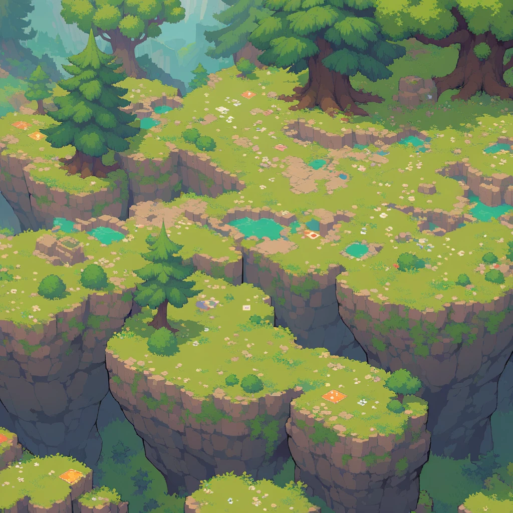 retro video game style,pixelated, vibrant pastel colors,8-bit characters,blocky shapes,sharp lines,detailed shading,classic gaming vibe,nostalgic atmosphere,classic arcade games,masterpiece:1.2,ultra-detailed,illustration style, 2d texture, stone texture, 4 k seamless mud texture, video game texture, dirt texture, tileset, game tiles, grass, 3/4th perspective trees, 3/4th perspective tileable rock texture, 3/4th perspective tileable cliff formations, tileable trees, topdown view, game texture, game art, tileable texture, very detailed cliff texture, intricate stones, top down view, 3/4th perspective