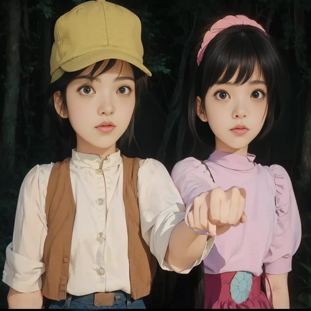 a couple of anime characters standing next to each other, Ghibli anime style, Ghibli anime style style, Studio Ghibli Anime Screenshots, Studio Ghibli anime films, studio ghibli and shinkai makoto, Retro Anime Images, Scenes from Miyazaki movies, Studio Ghibli movie stills, Medium shot of two characters, Ghibli anime movies, From Studio Ghibli