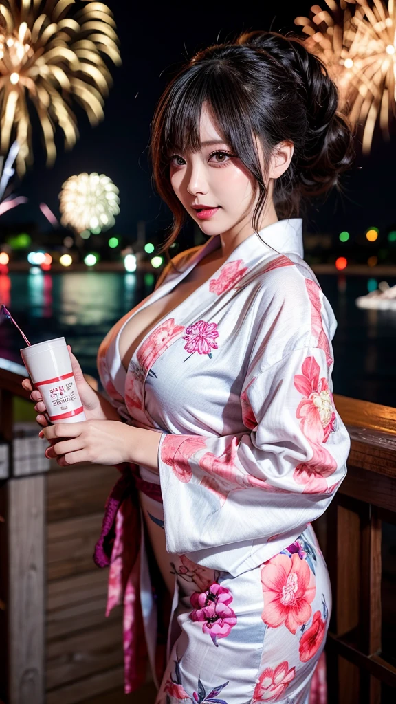 Ultra HD、Highest quality、8K、Fireworks display、Big Tits、Open-chested yukata、AIBeauty、リアルBeauty、Pantyhose