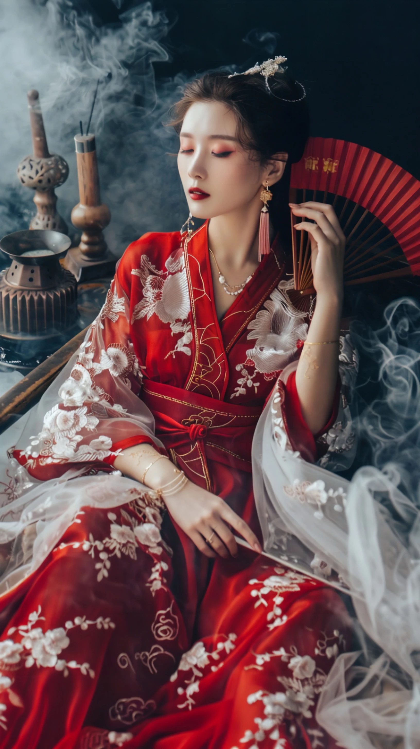 古风美人，红衣飘飘，梅花环绕