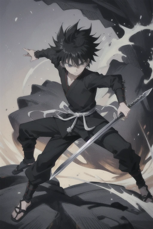 best qualityer, details Intricate,


****ung boy, Killua, black samurai clothes, black spiky hair, neutral pose, serious expression, tarantula hxh2011 characteristics,