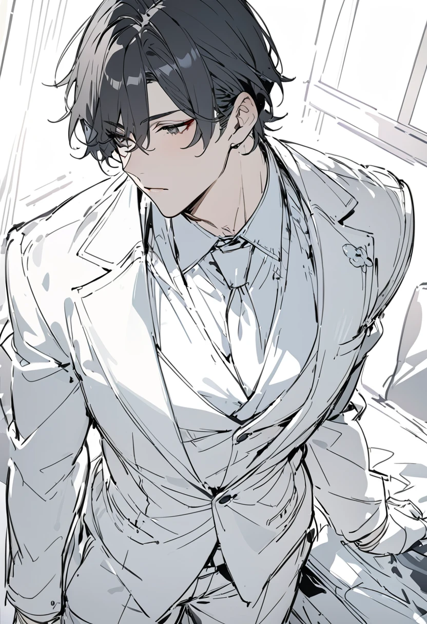 Line art, masterpiece, Highest quality, Super Detail、suit,male,sketch