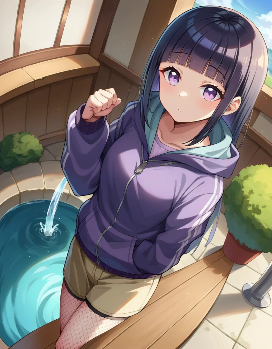 score_9, score_8_above, score_7_above, fountain_cheered up,
hinatahyuuga, Hinata Hyuuga, byakugan, black fur, blunt bangs, wide, Straight hair,
fishnet stockings, forehead protector, Jacket, symbol of konohagakure,
inside,
looking at the viewer, dutch angle, cowboy shot,sexy pose,NSFW