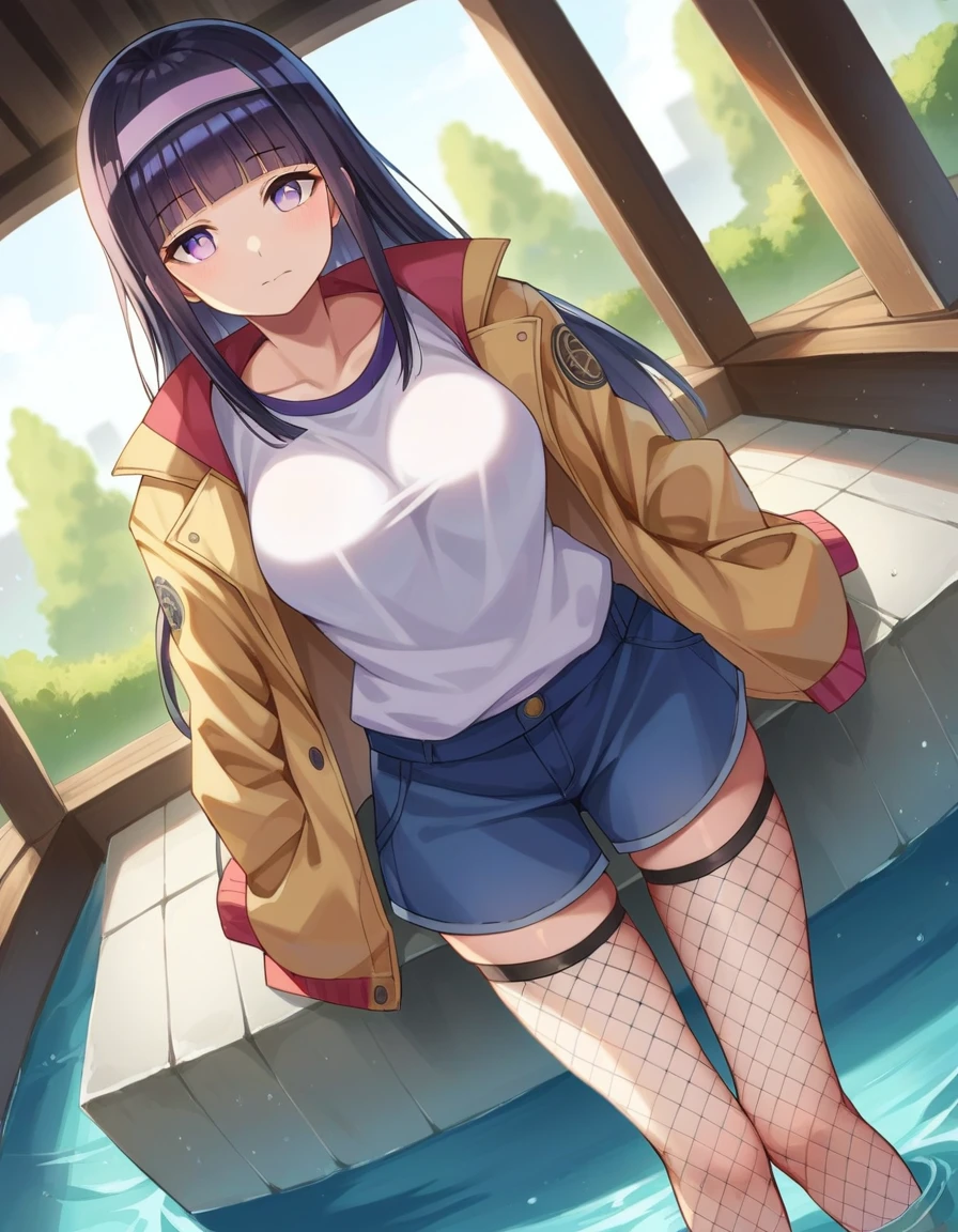 score_9, score_8_above, score_7_above, fountain_cheered up,
hinatahyuuga, Hinata Hyuuga, byakugan, black fur, blunt bangs, wide, Straight hair,
fishnet stockings, forehead protector, Jacket, symbol of konohagakure,
inside,
looking at the viewer, dutch angle, cowboy shot,sexy pose,NSFW