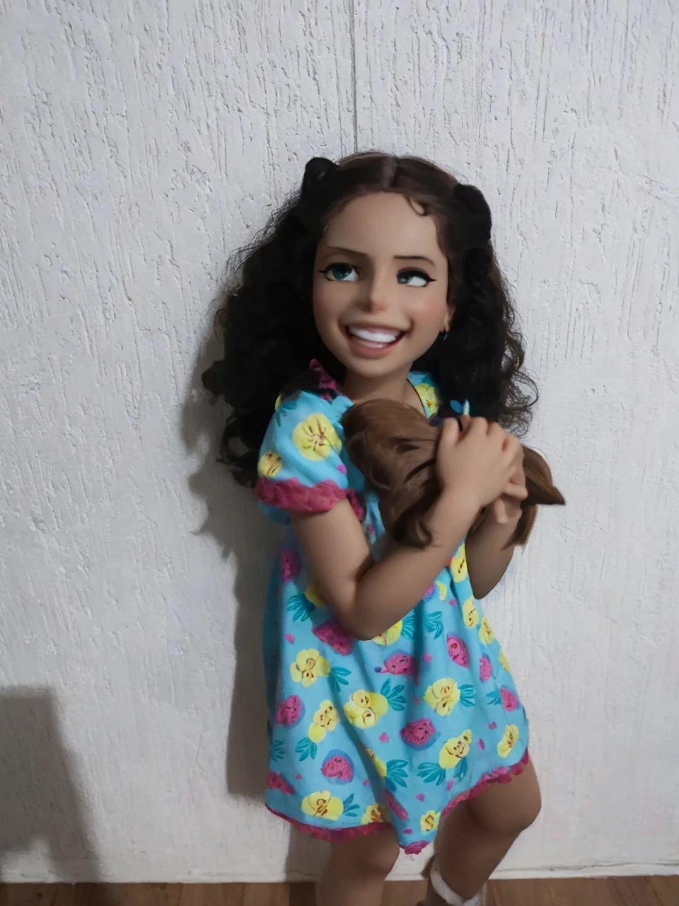lana del rey facon pixar anime Create a 3D illustration of an animated skinny . The character must wear a red Hawaiian dress, black Power and wavy hair, brown skin, open middle tooth.