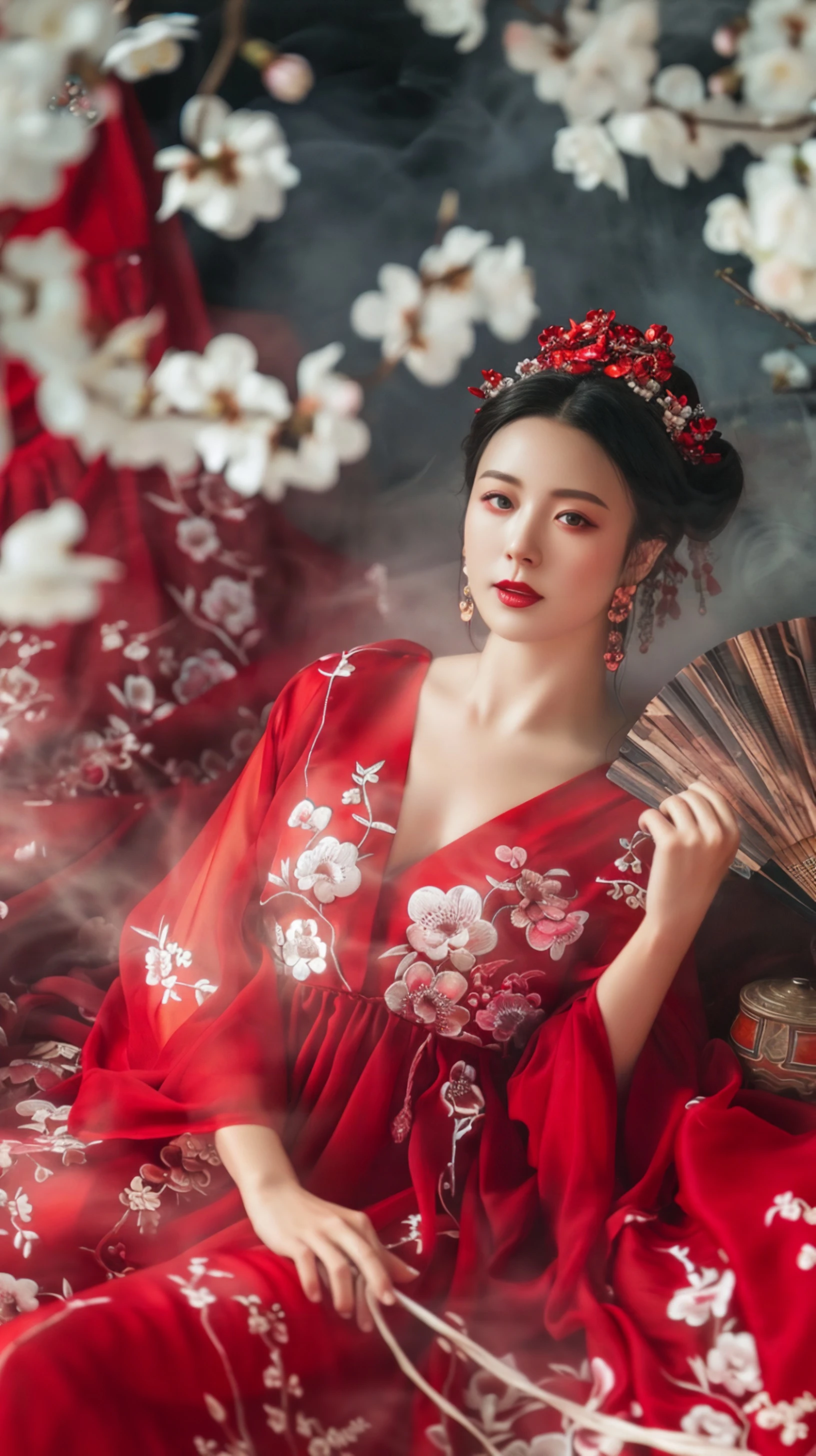 古风美人，红衣飘飘，梅花环绕