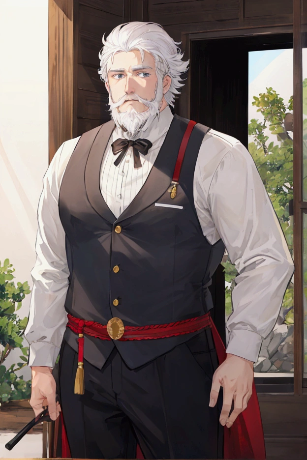 Adventurer、middle-aged white-haired man、Short Beard