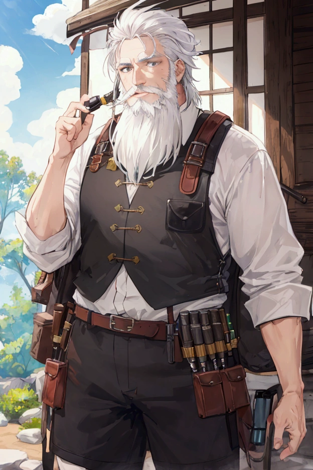 Adventurer's Equipment、middle-aged white-haired man、Short Beard
