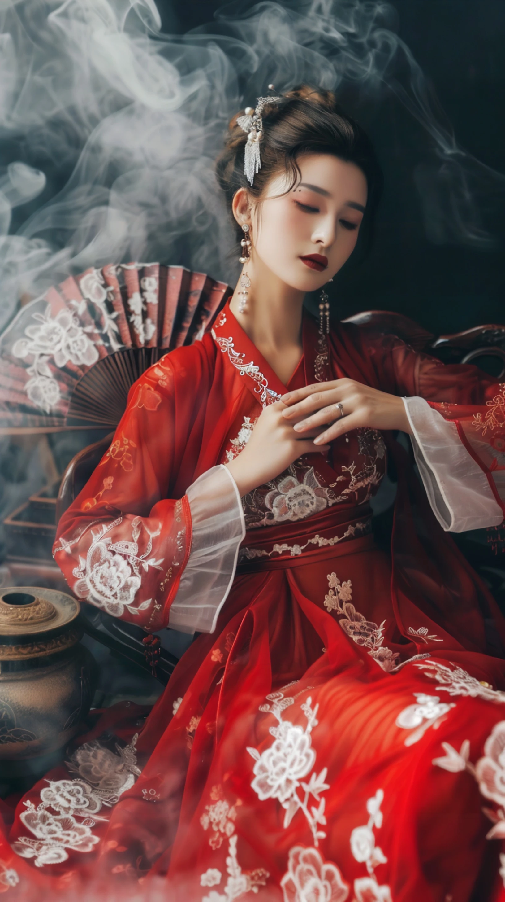 古风美人，红衣飘飘，梅花环绕
