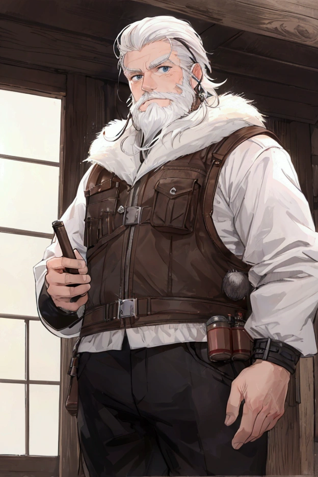 Adventurer's Equipment、middle-aged white-haired man、Short Beard